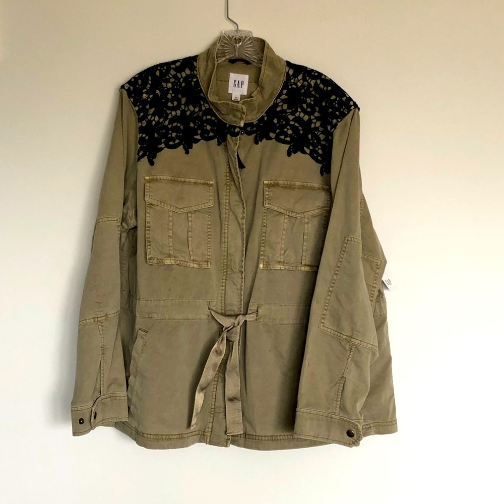 Gap khaki utility jacket with navy lace trim